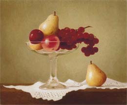 fine art paintings for sale - still life oil painting "fruit in stemmed glass" by leah kristin dahlgren