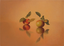 fine art paintings for sale - still life oil painting "apple dance" by leah kristin dahlgren