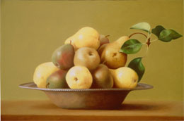 fine art paintings for sale - still life oil painting "pears in a bowl" by leah kristin dahlgren